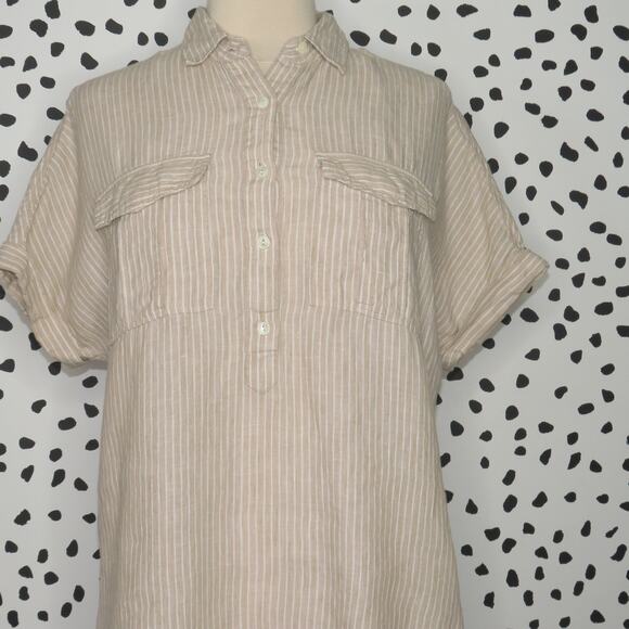 J. Crew x Baird McNutt Tan Striped Linen Short Sleeve Top - Picture 5 of 11